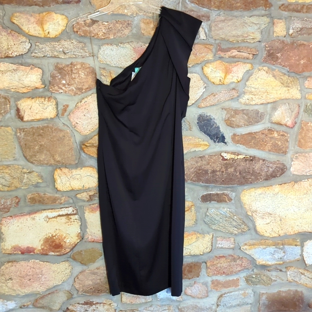 Karlie Satin one shoulder black cocktail dress